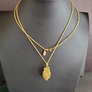 Joan Rivers Secret Of The Scroll Faberge Egg Locket Gold Tone Necklace AB VTG